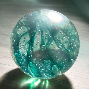Rare- Large Iridescent Green Bubble Swirled Paper Weight- P Gibson Undated